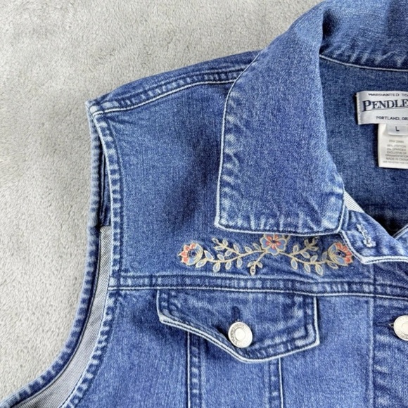 Pendleton Denim Vest Womens Large Blue Embroidered Beaded Floral Cowgirl Western - Picture 5 of 16